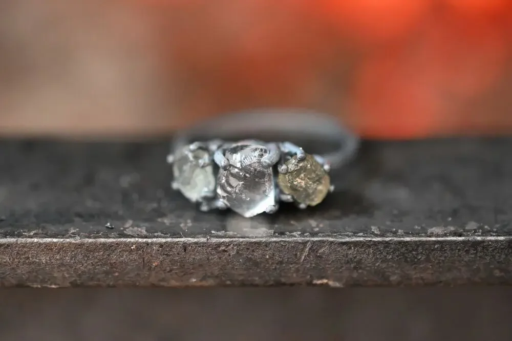 Unique Engagement Ring Raw Diamond Ring Raw Sapphire Ring